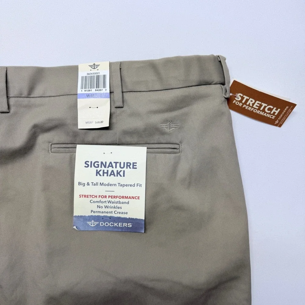 Dockers Signature Khaki Modern Tapered Fit Pants Mens 48x30 Cloud Stretch New